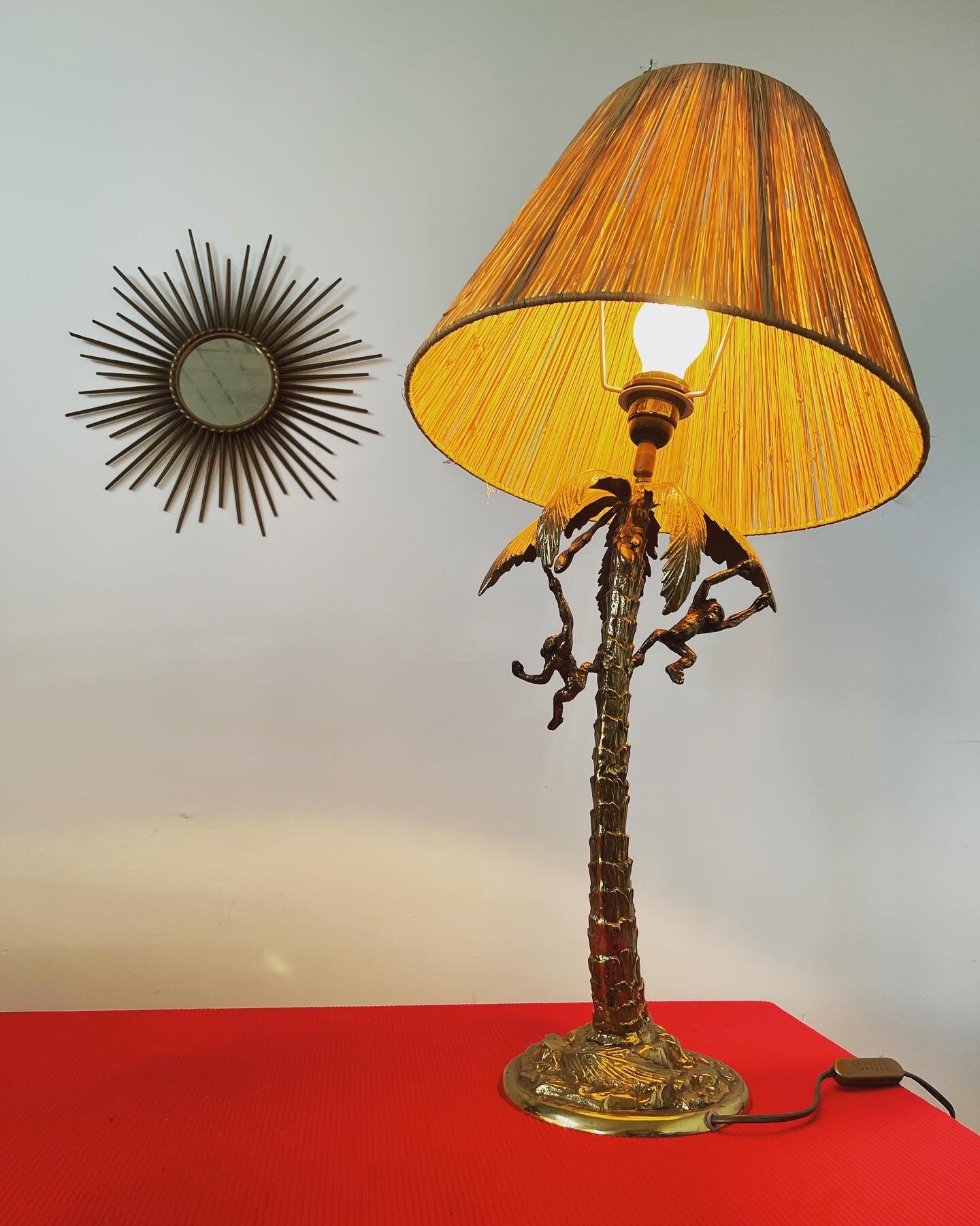 Table lamp gilded bronze palm tree and monkey