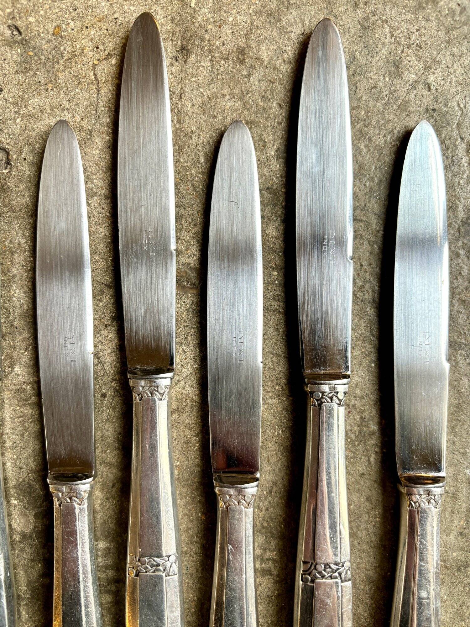 6 Art Deco knives in silver metal