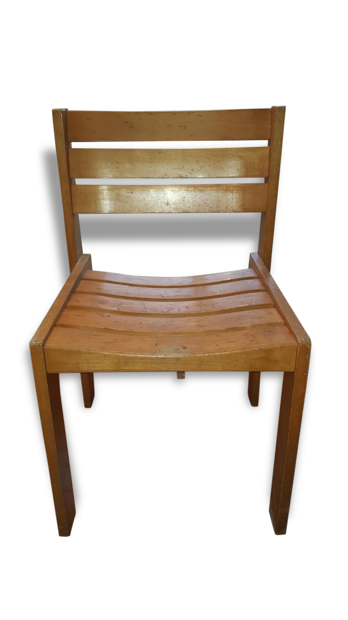 Lot of 5 Scandinavian chairs varnished and blue duck