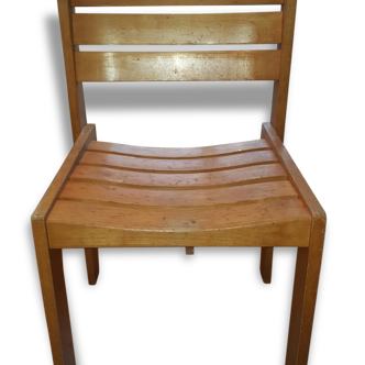 Lot of 5 Scandinavian chairs varnished and blue duck