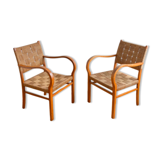Pair of rope and wood armchairs Vroom & dressman 1960s