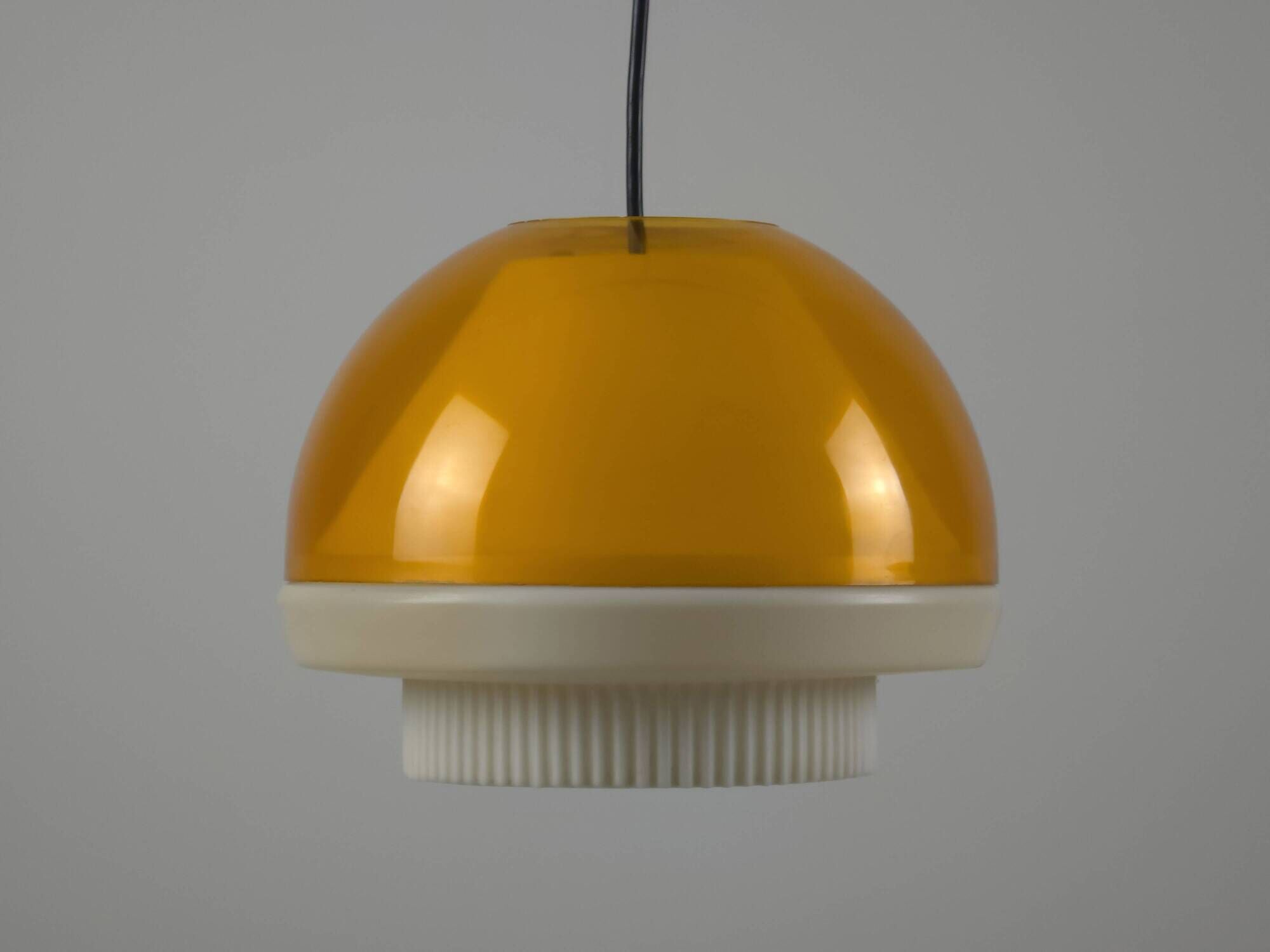 Vintage 1970s Philips Amber Acrylic & White Dome Mushroom UFO Pendant Lamp