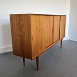 Model 19 High Sideboard in Teak with Sliding Doors by Gunni Omann for Omann Jun, 1960s