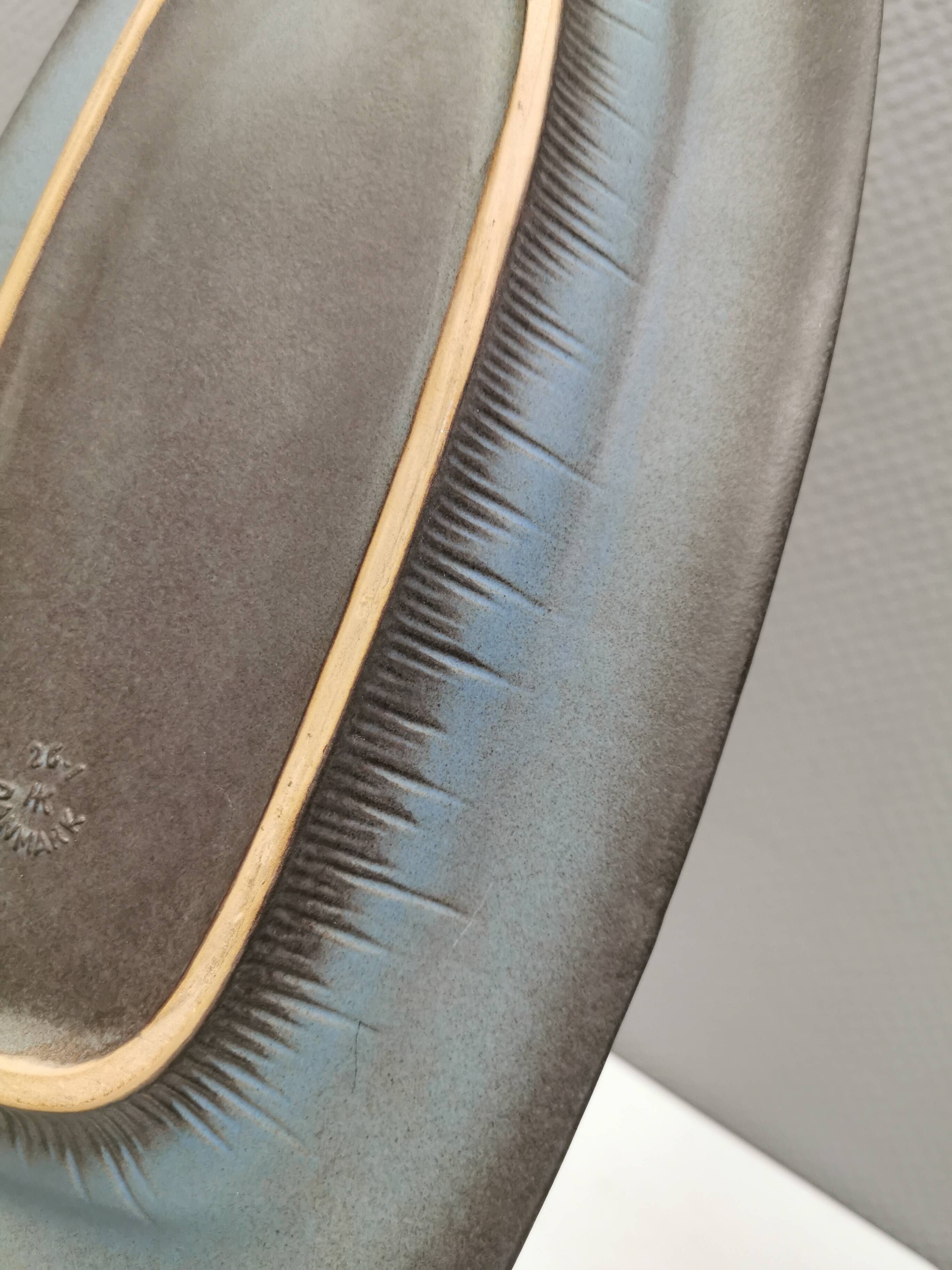 Dish in bluish colors from Hedehusene Ceramics (HK) Denmark 1960-70s