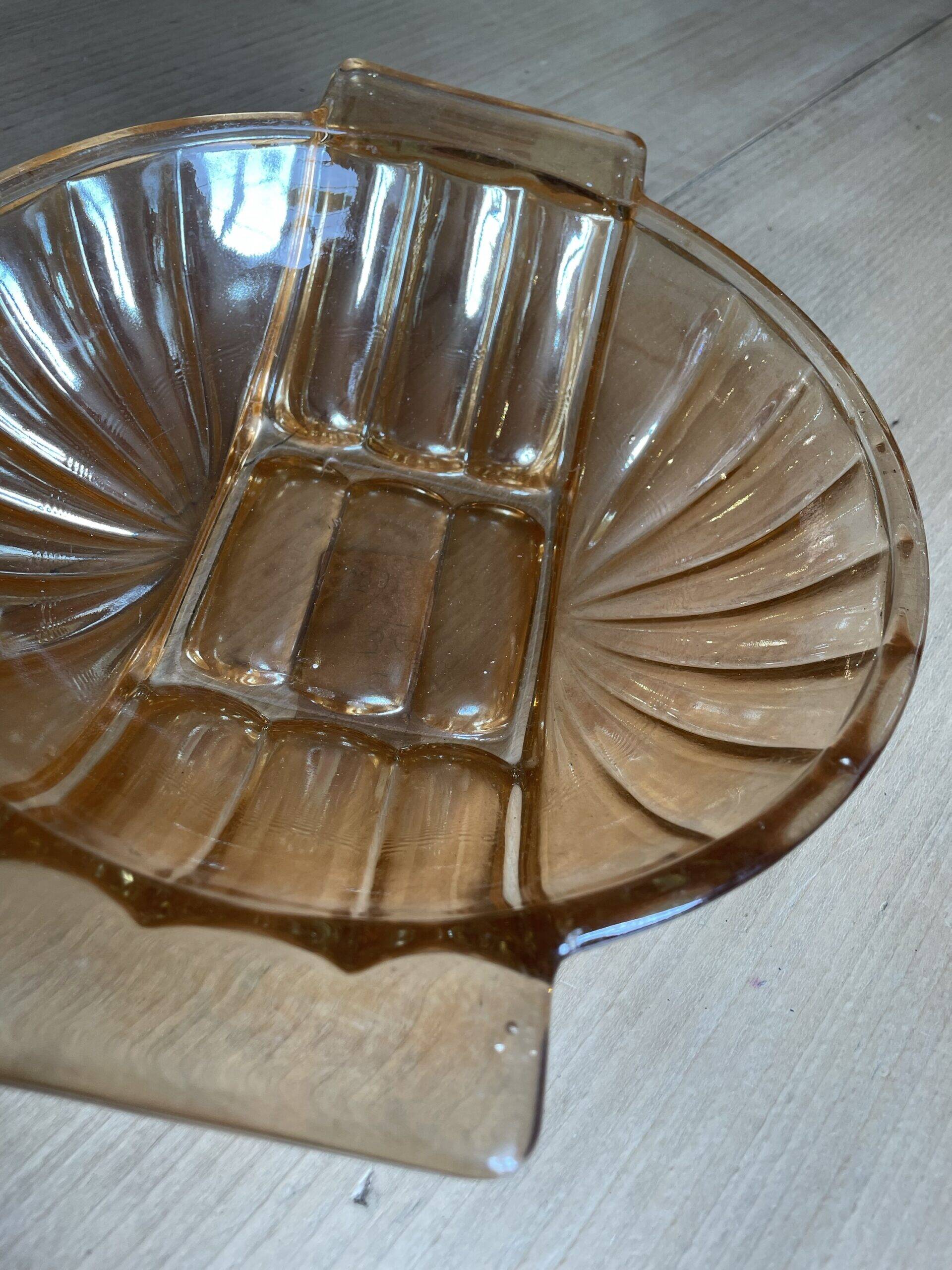 Vintage iridescent yellow shallow dish