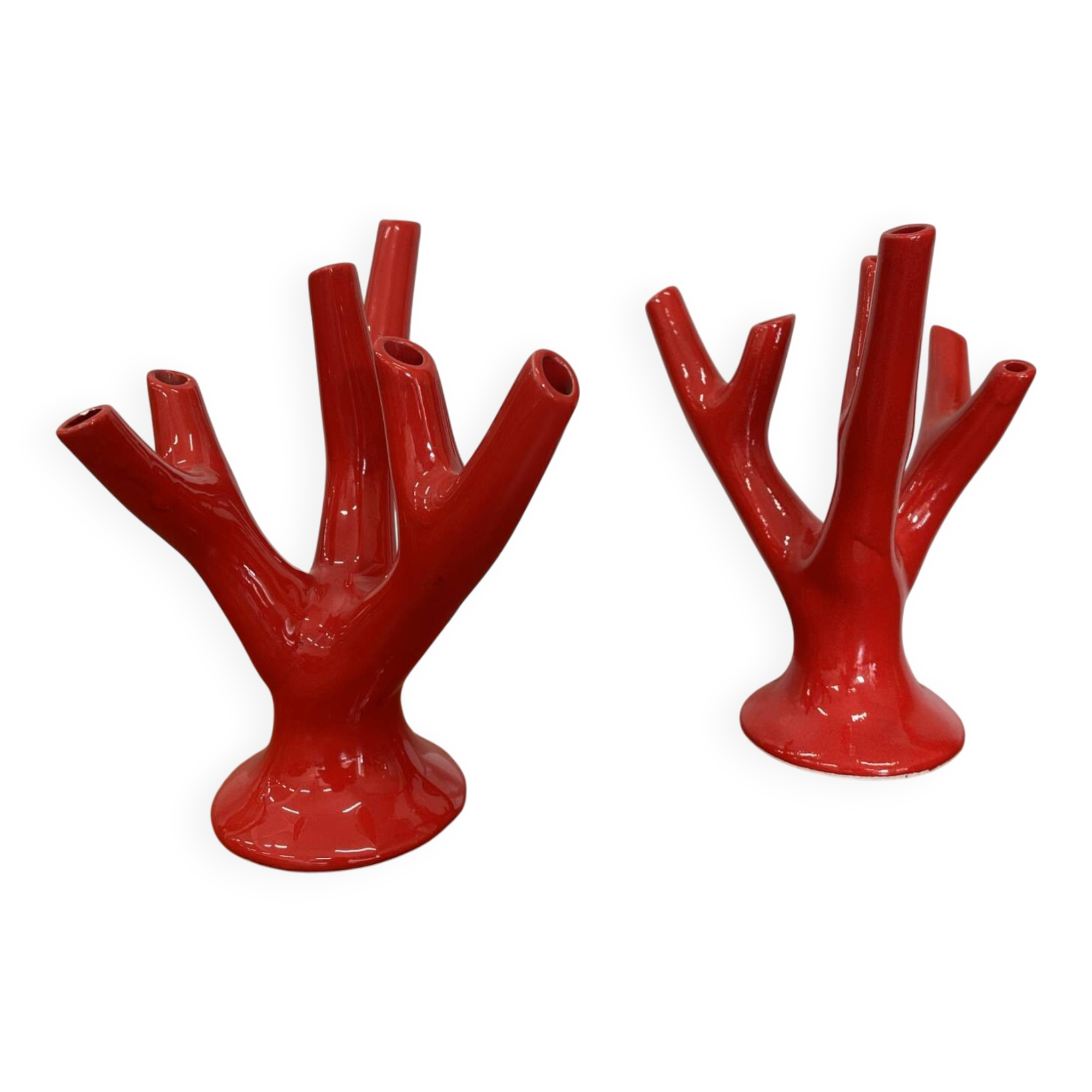 Set of two vintage “Alberello” coral vases