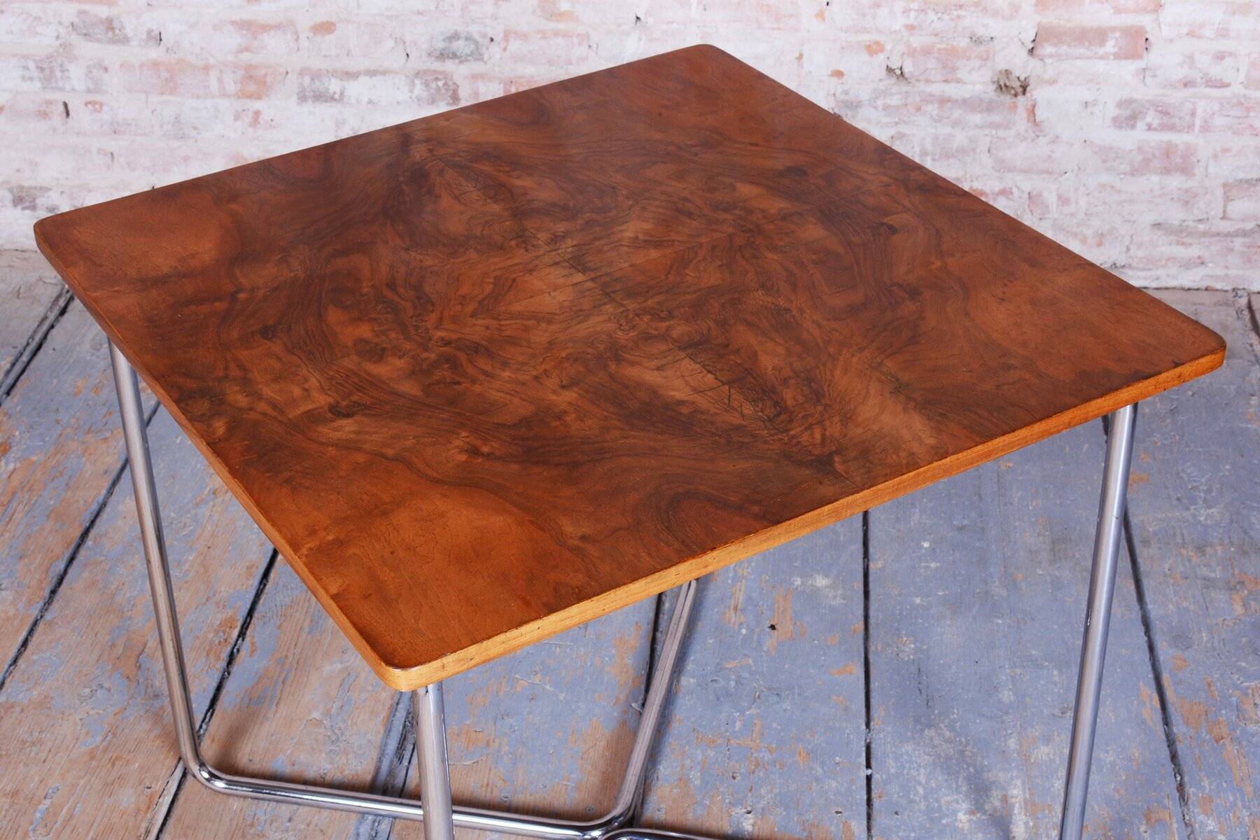 Bauhaus Table in Caucasian Walnut & Chrome attributed to Robert Slezák, Czech, 1930s