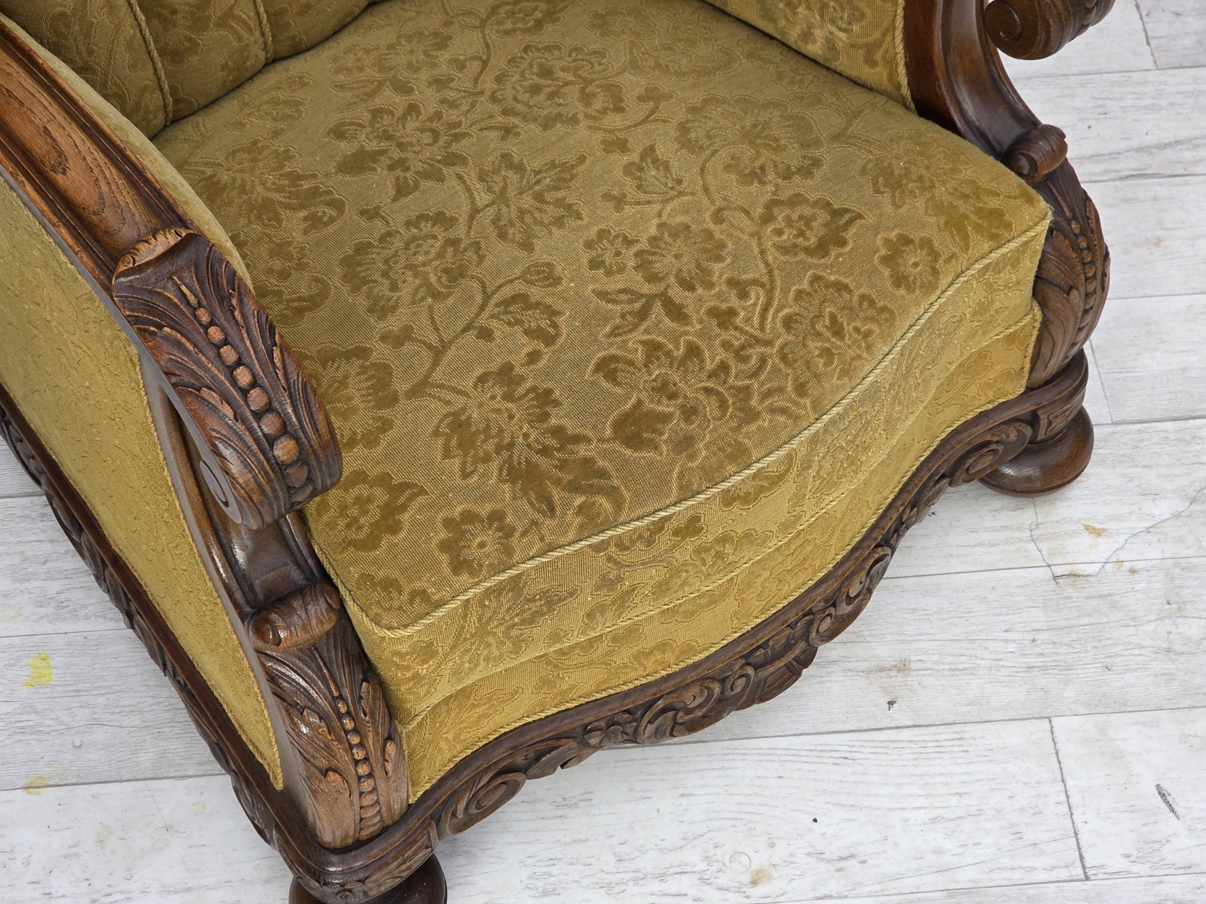 1960s, Danish armchair, furniture wool, solid oak wood.