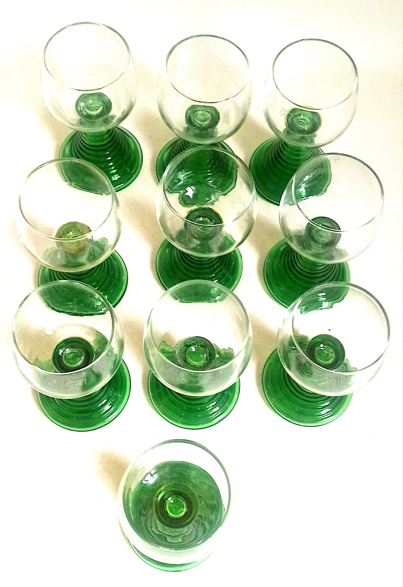 Set of 10 Alsatian Roemer glasses from the 1970s, height 16 cm.
