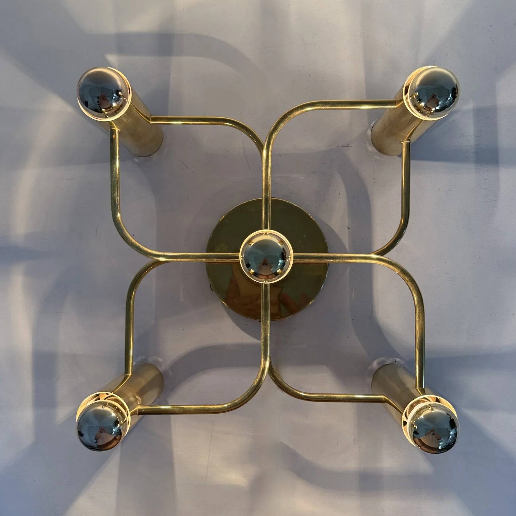 Vintage mid-century modern brass ceiling lamp Leola flushmount by Sciolari, Germany, 1970s