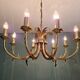 Brass chandelier, pineapple leaf decoration, Boulanger, 1970