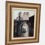 Original mid-century Swedish oil on canvas – “Entrance” by Reuben Hedin – vintage & framed – 55 × 63 cm