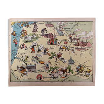Affiche ancienne carte illustrée de la Flandre Artois Picardie - JP Pinchon