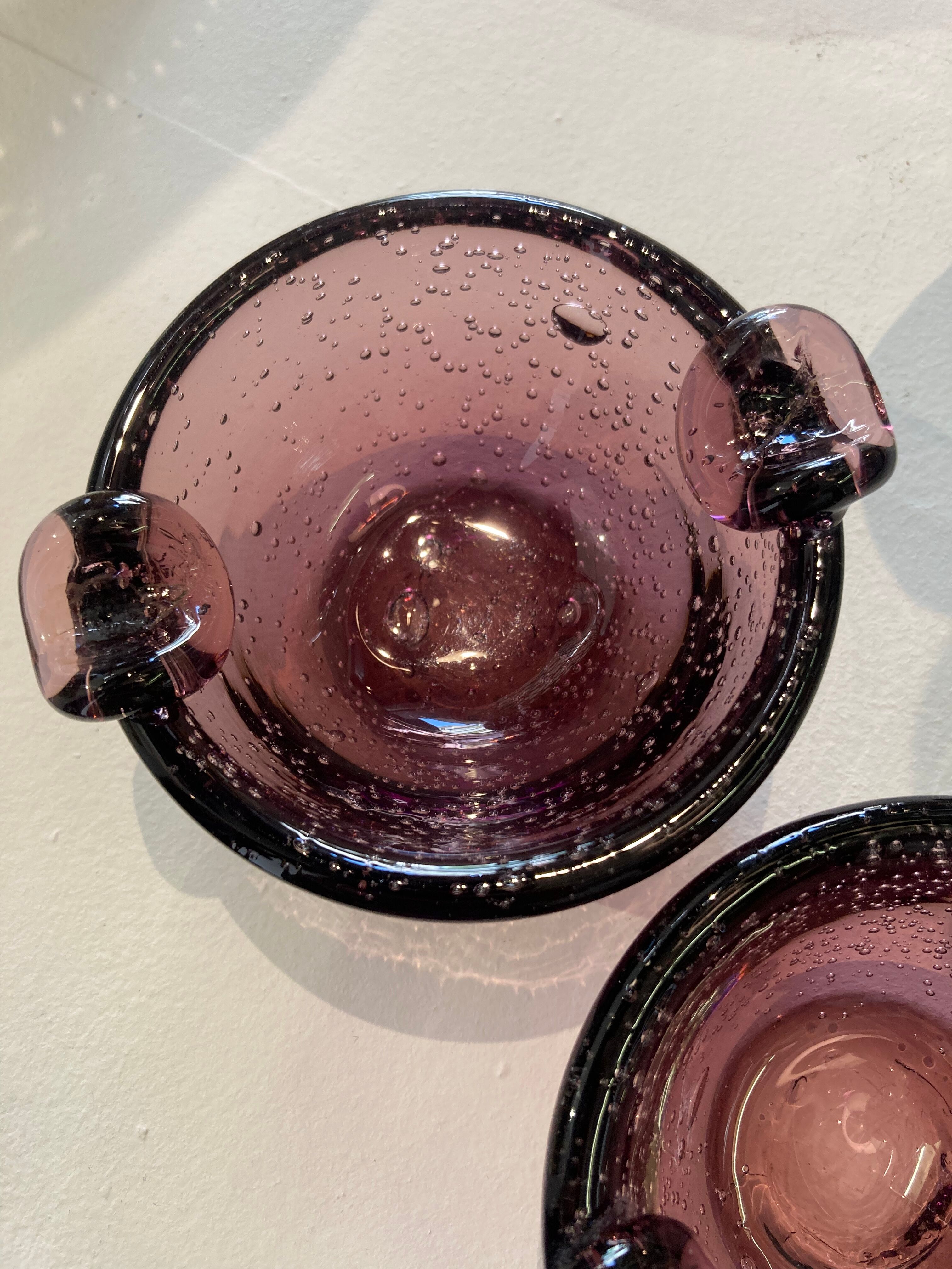 Pair of bubble glass ashtrays