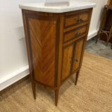 Small half-moon chest of drawers in Louis XVI style – marquetry and marble top