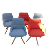 Lot de 5 fauteuils inclass en tissu et bois – rouge corail et gris