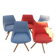 Set of 5 inclass armchairs in fabric and wood – coral red and grey