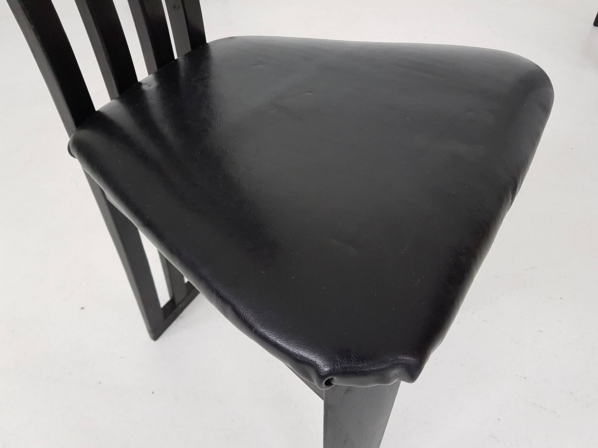 Antonio Sibau black leather dining room chairs, Italy 1980's