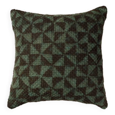 Housse de coussin artisanale indien Kantha vert noir tissée main