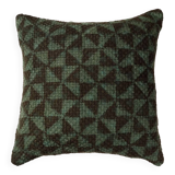 Handwoven Indian Kantha Cushion Cover in Green and Black