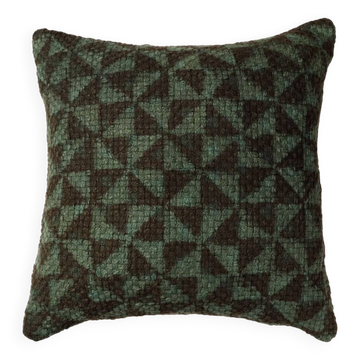 Handwoven Indian Kantha cushion cover in green and black.