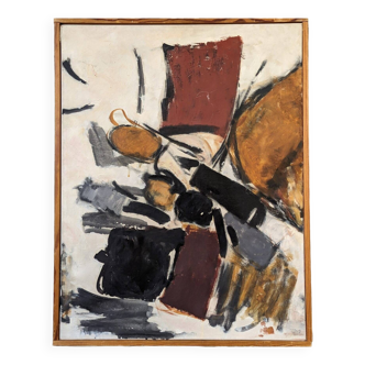 1965 Peinture à l’huile abstraite vintage suédoise  « Array », encadrée