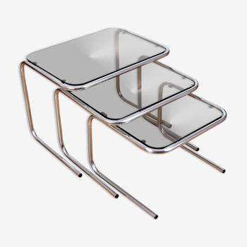 Tables gigognes chrome structure and trays smoked glass