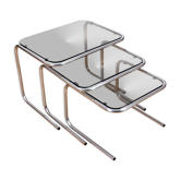 Tables gigognes chrome structure and trays smoked glass