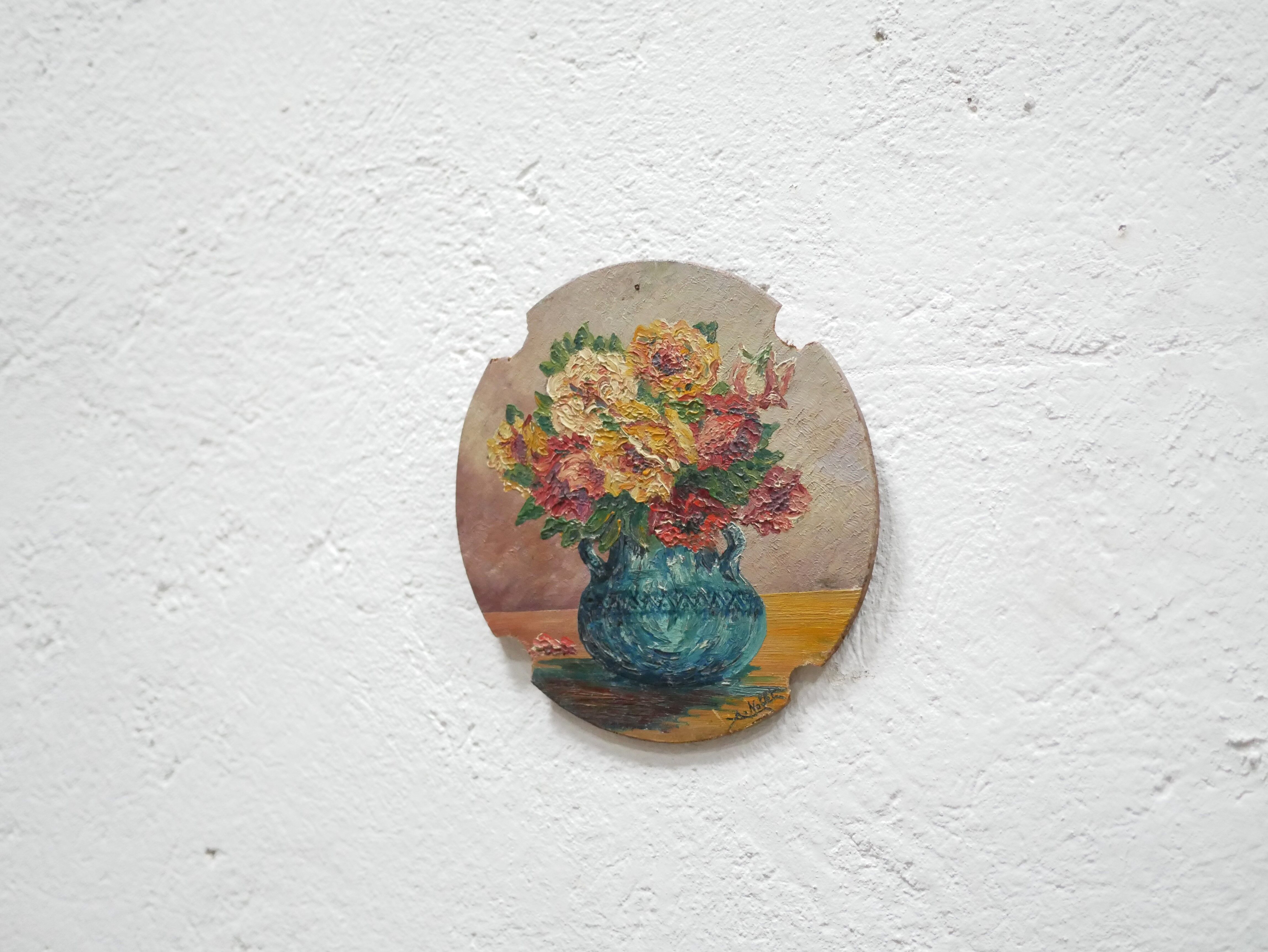 Old painting on wood signed A. Noblet