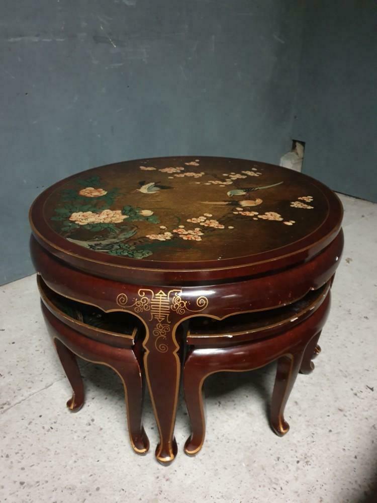 Antique Japanese coffee table with stools