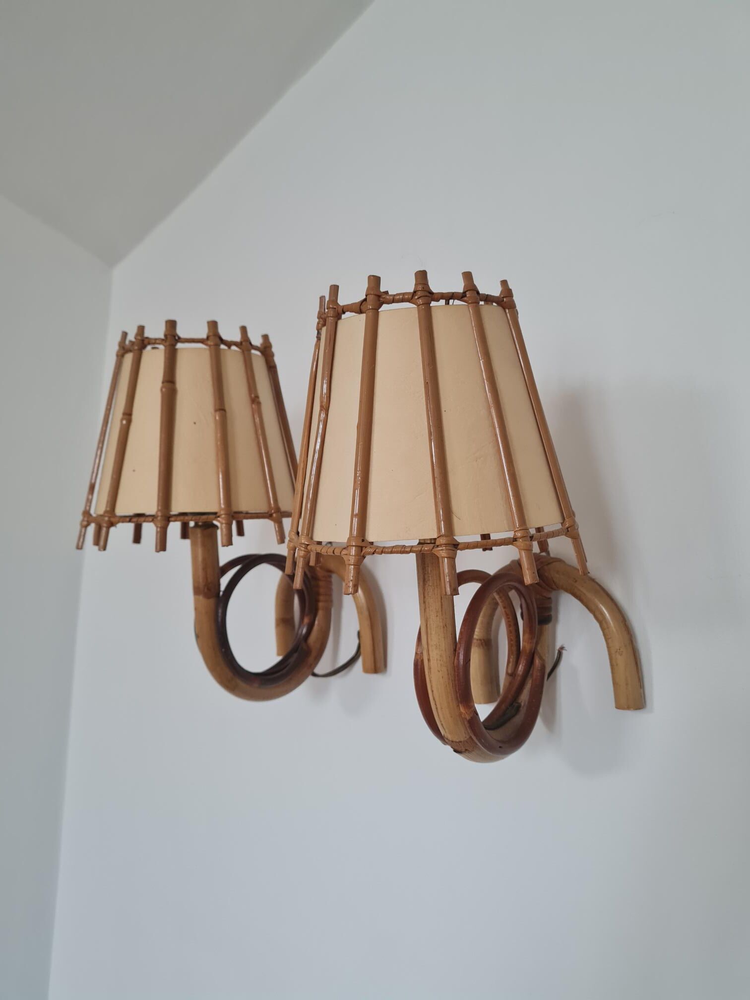 Pair of rattan wall lamps 1960