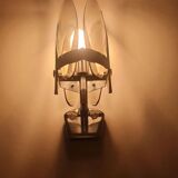 Pair of vintage Italian chrome wall sconces with smoked glass