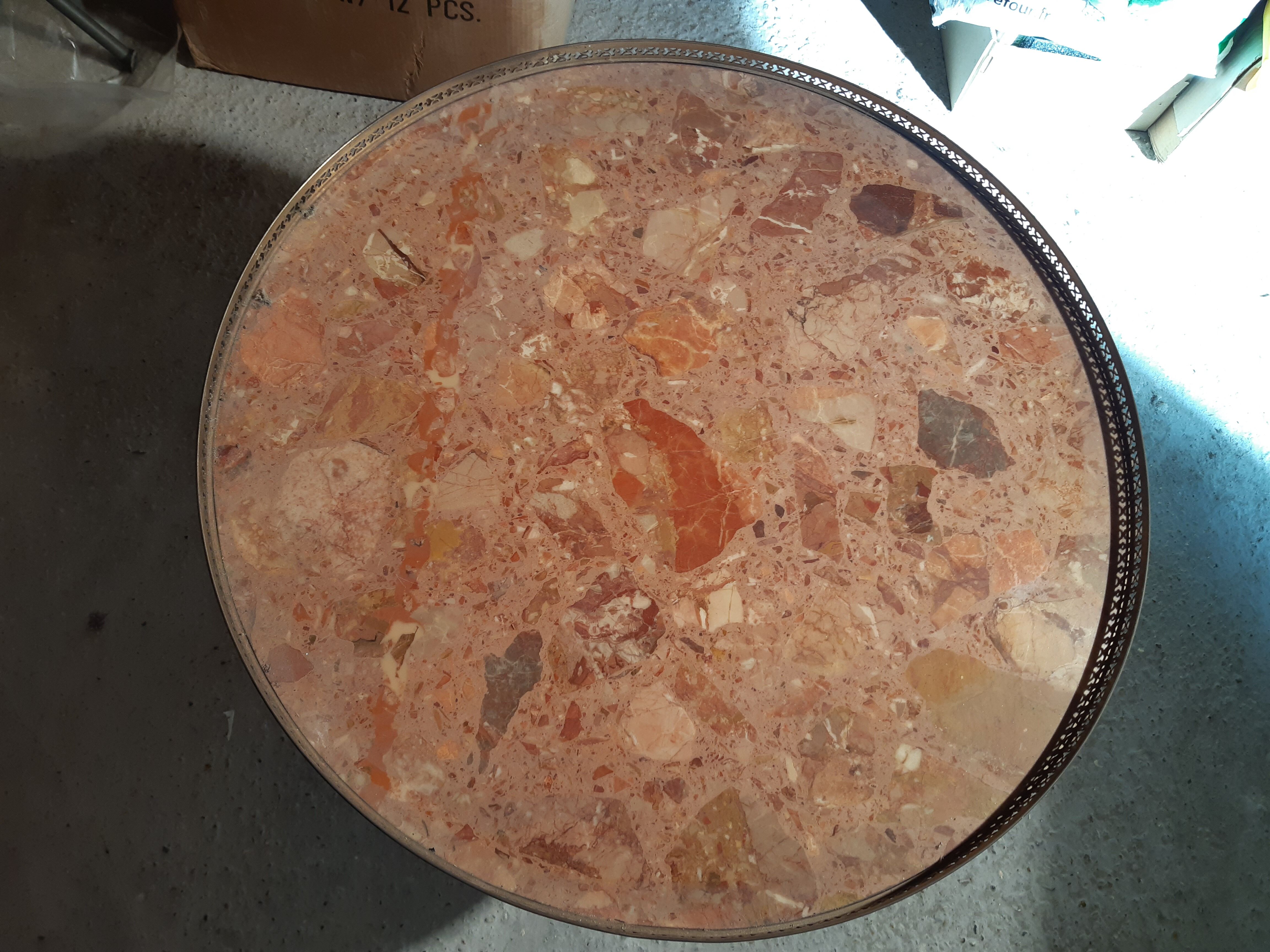 Marble and cherry hot water bottle table