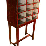 Red shelf 12 boxes old postal locker teak wood piece and original patina 77x41x138cm