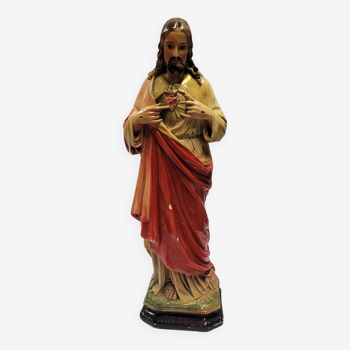 Ancienne Statue Sacré Coeur, Jésus Christ, 64cms de H