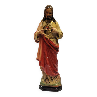 Ancienne Statue Sacré Coeur, Jésus Christ, 64cms de H
