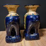 Pair of Elephant Coffee Tables in Glazed Ceramic - First Half of the 20th Century