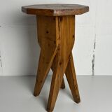 Midcentury brutalist artisanal rustic handcrafted stool, France 1960s
