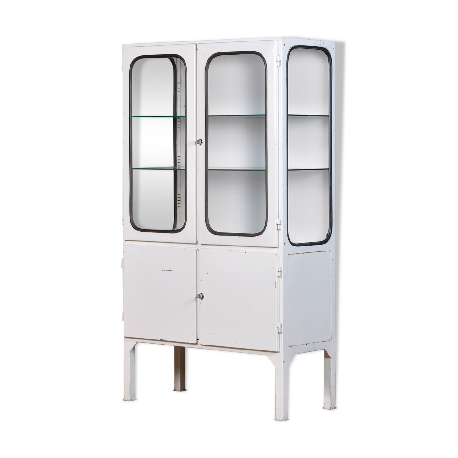 Vintage glass & iron medical cabinet, 1970s