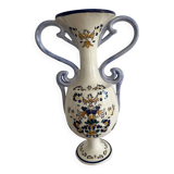 Vase balustre à anses en porcelaine à décor floral