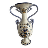Baluster vase with handles in porcelain with floral decoration.