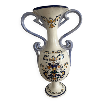 Porcelain baluster vase with floral decoration and handles