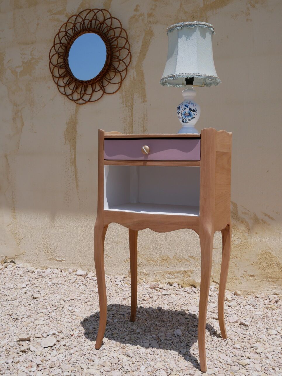 Crude wooden bedside table