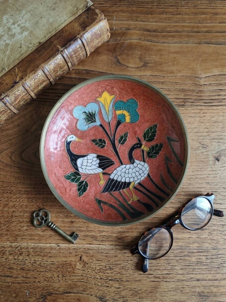 Assiette cloisonnée en laiton émaillé - India