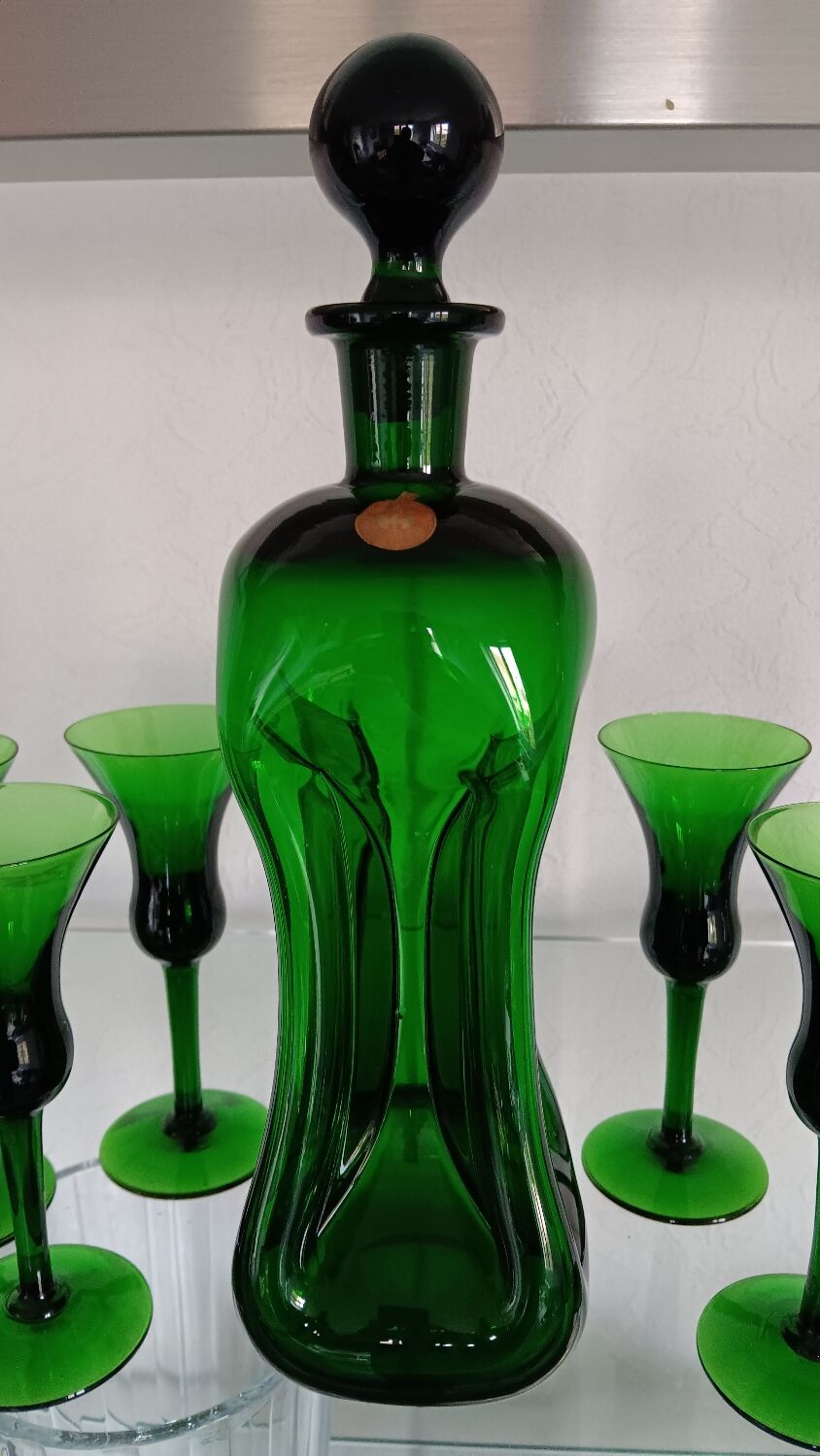 Kluk Kluk carafe by Jacob E.Bang - Holmegaard and 5 liqueur glasses