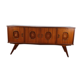 1960s sideboard with decorated doors in wood and brass