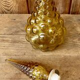 Italian Empoli carafe in amber brown bubbled glass. 1970s.