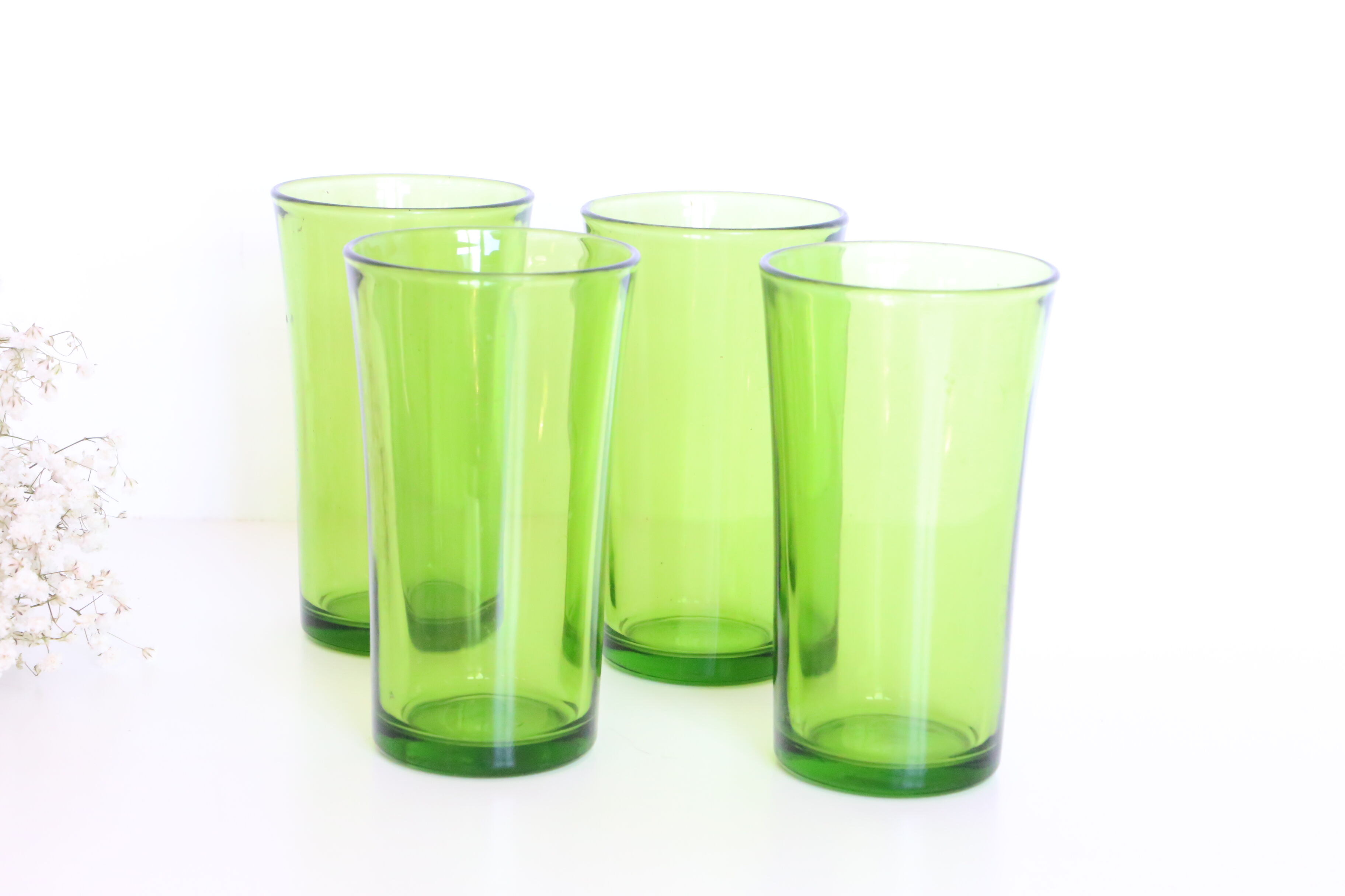 Set of 4 vintage green Duralex water glasses