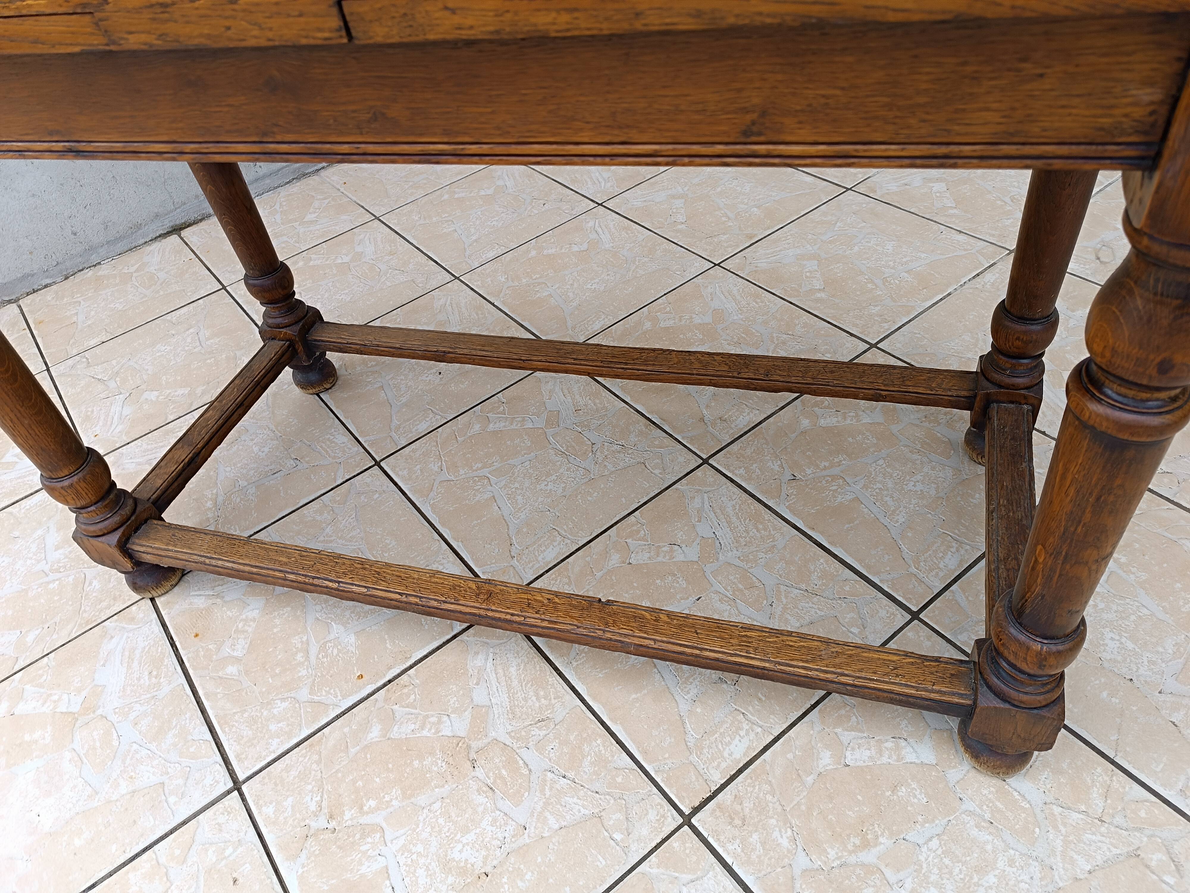 Table console rustique à rallonges en chêne début 20ème