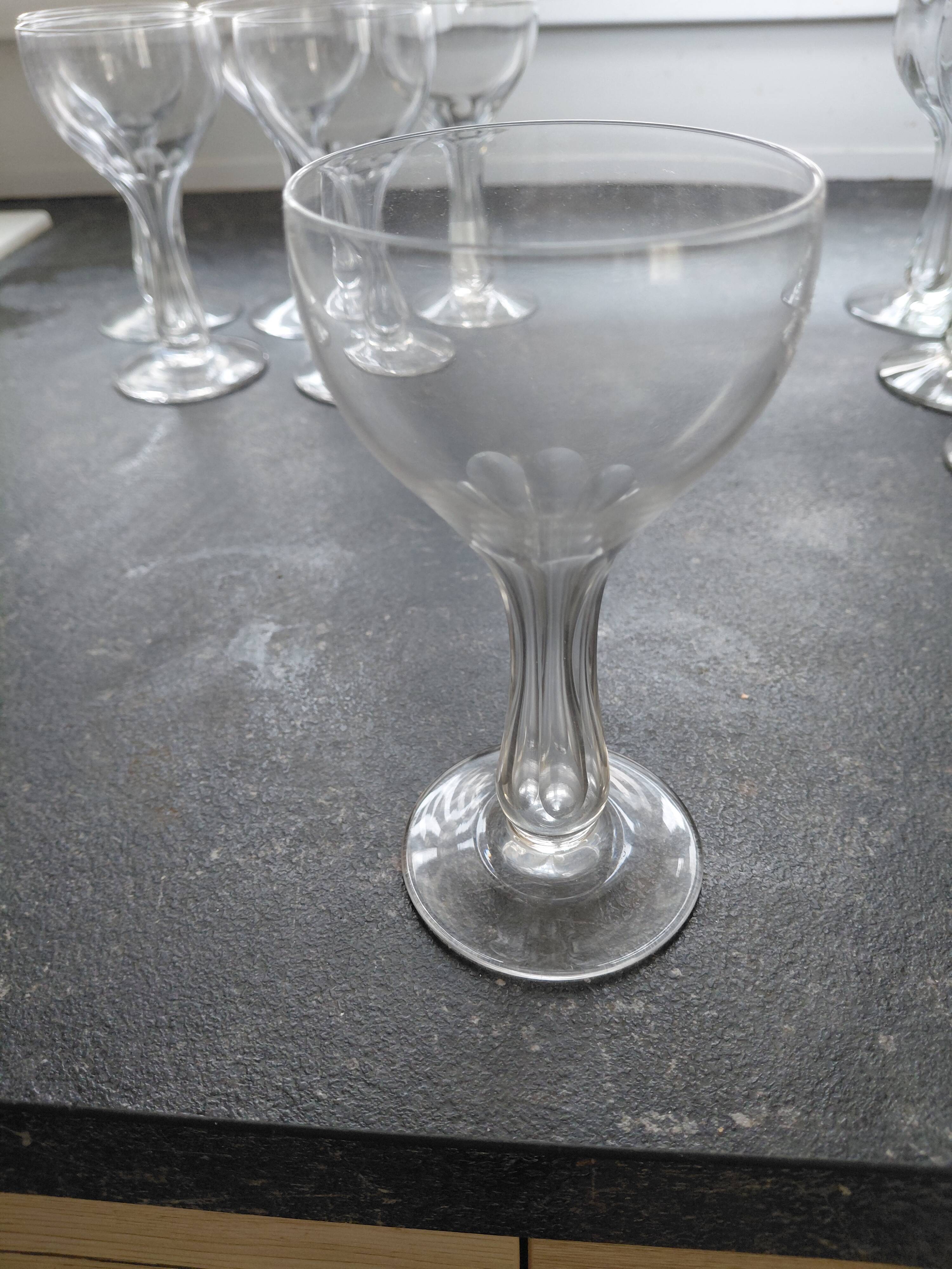 6 antique hollow stem champagne flutes